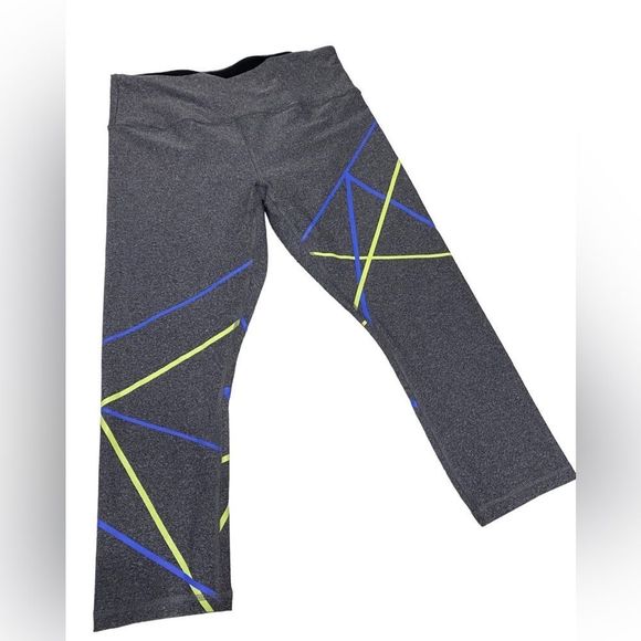 RBX live life active capri leggings women Size L grey with blue and green strip - Picture 9 of 11